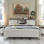 Struttura letto king size in stile rustico con testiera a libreria e stazione di ricarica – 5 colori, 2 posti letto
