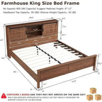 Struttura letto king size in stile rustico con testiera a libreria e stazione di ricarica – 5 colori, 2 posti letto