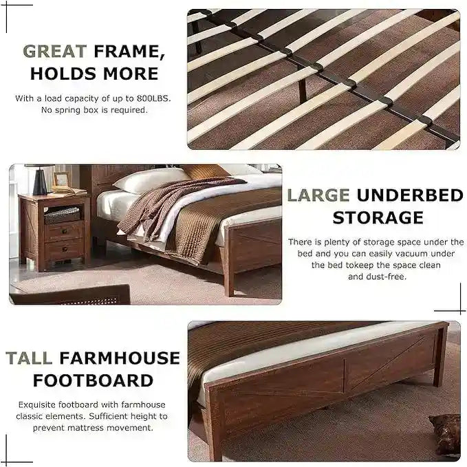 Struttura letto king size in stile rustico con testiera a libreria e stazione di ricarica – 5 colori, 2 posti letto