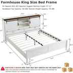Struttura letto king size in stile rustico con testiera a libreria e stazione di ricarica – 5 colori, 2 posti letto