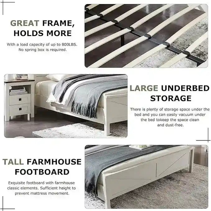 Struttura letto king size in stile rustico con testiera a libreria e stazione di ricarica – 5 colori, 2 posti letto