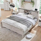 Struttura letto king size in stile rustico con testiera a libreria e stazione di ricarica – 5 colori, 2 posti letto