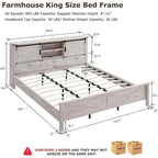 Struttura letto king size in stile rustico con testiera a libreria e stazione di ricarica – 5 colori, 2 posti letto