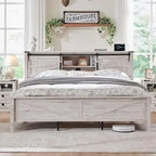 Struttura letto king size in stile rustico con testiera a libreria e stazione di ricarica – 5 colori, 2 posti letto