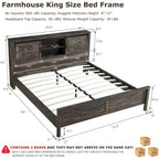 Struttura letto king size in stile rustico con testiera a libreria e stazione di ricarica – 5 colori, 2 posti letto