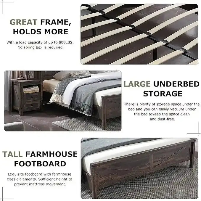 Struttura letto king size in stile rustico con testiera a libreria e stazione di ricarica – 5 colori, 2 posti letto