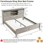 Struttura letto king size in stile rustico con testiera a libreria e stazione di ricarica – 5 colori, 2 posti letto