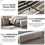 Struttura letto king size in stile rustico con testiera a libreria e stazione di ricarica – 5 colori, 2 posti letto