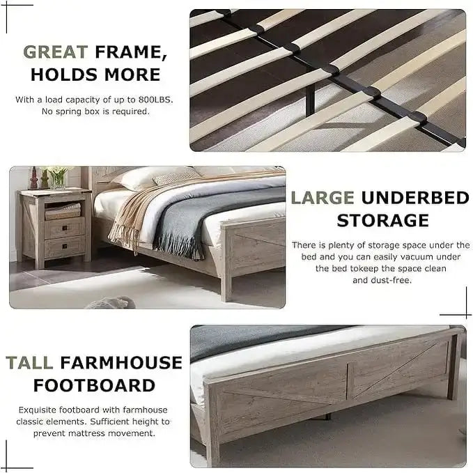 Struttura letto king size in stile rustico con testiera a libreria e stazione di ricarica – 5 colori, 2 posti letto