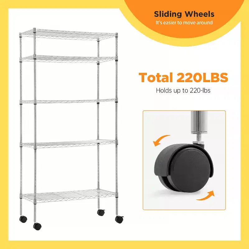 Scaffale metallico a 5 ripiani FDW con rotelle, scaffale per carichi pesanti, organizer da garage, scaffale in metallo