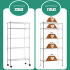 Scaffale metallico a 5 ripiani FDW con rotelle, scaffale per carichi pesanti, organizer da garage, scaffale in metallo
