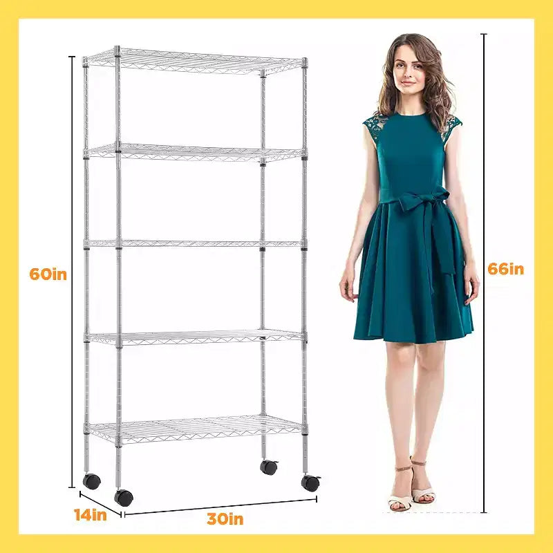 Scaffale metallico a 5 ripiani FDW con rotelle, scaffale per carichi pesanti, organizer da garage, scaffale in metallo