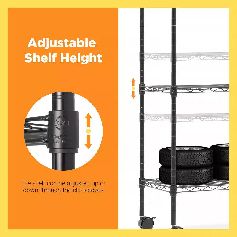 Scaffale metallico a 5 ripiani FDW con rotelle, scaffale per carichi pesanti, organizer da garage, scaffale in metallo