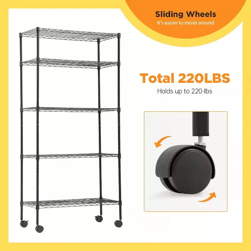 Scaffale metallico a 5 ripiani FDW con rotelle, scaffale per carichi pesanti, organizer da garage, scaffale in metallo