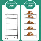 Scaffale metallico a 5 ripiani FDW con rotelle, scaffale per carichi pesanti, organizer da garage, scaffale in metallo