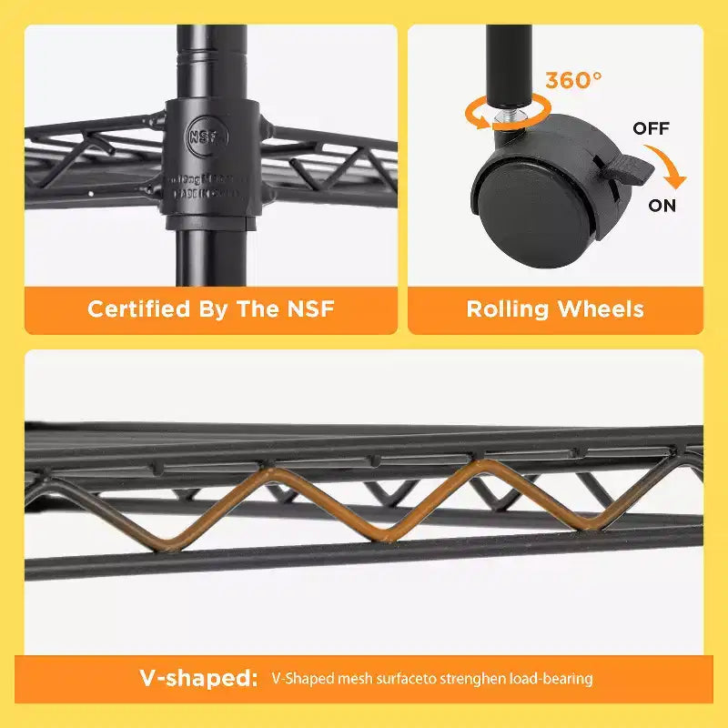 Scaffale metallico a 5 ripiani FDW con rotelle, scaffale per carichi pesanti, organizer da garage, scaffale in metallo