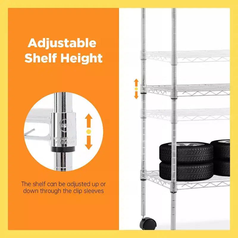 Scaffale metallico a 5 ripiani FDW con rotelle, scaffale per carichi pesanti, organizer da garage, scaffale in metallo