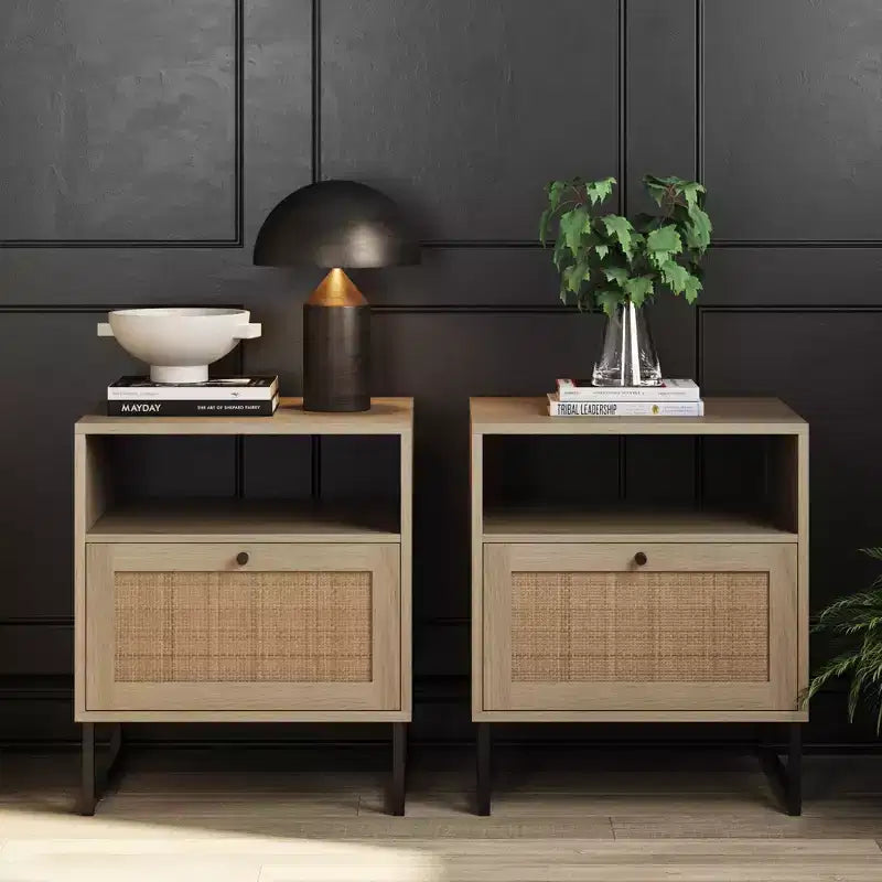 Nathan James Set di 2 comodini Mina in rattan