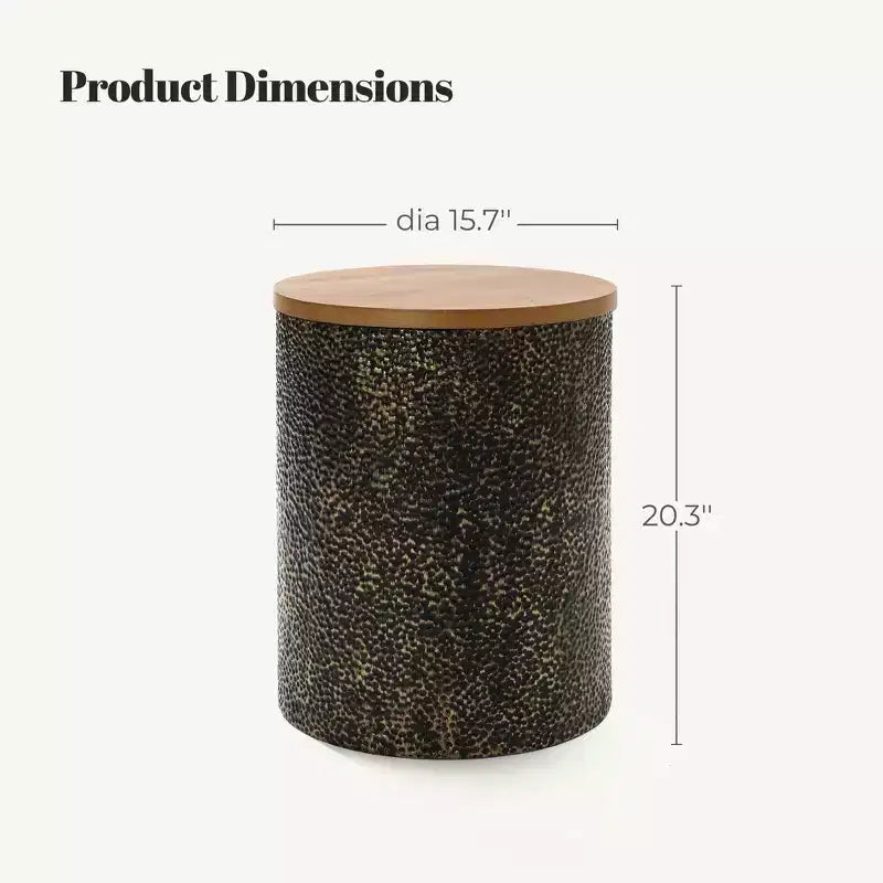 LuxenHome 20,3 Tavolino rotondo, Tavolino in ferro con ripiano in legno, Martellato nero e oro, Piccolo tavolino per soggiorno, camera da letto, divano Multicolore