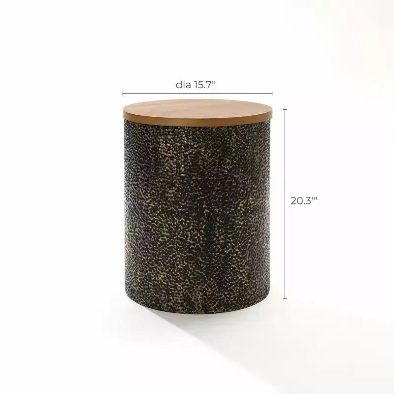 LuxenHome 20,3 Tavolino rotondo, Tavolino in ferro con ripiano in legno, Martellato nero e oro, Piccolo tavolino per soggiorno, camera da letto, divano Multicolore