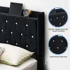 Struttura letto imbottita flottante con luci LED RGB e testiera contenitore – Nera, Matrimoniale / Queen, 2 posti letto
