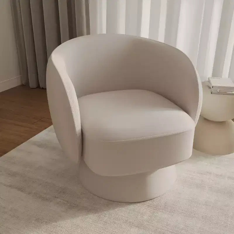 LeisureMod Raze Sedia a Botte Moderna Girevole in Bouclé - Poltrona Accento Imbottita Testurizzata con Base Girevole a 360 Gradi in Legno Massello di Pino