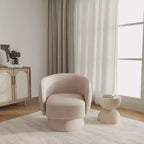 LeisureMod Raze Modern Boucl Swivel Barrel Chair - Textured Upholstered Accent Armchair with 360-Degree Solid Pine Wood Base