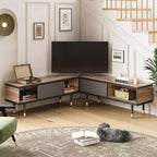 Bestier 80 Supporto TV Moderno di Metà Secolo Mobile Porta TV per Televisori fino a 85 Pollici, Console TV Lunga 2-in-1, Tavolino Quadrato con Anta Scorrevole