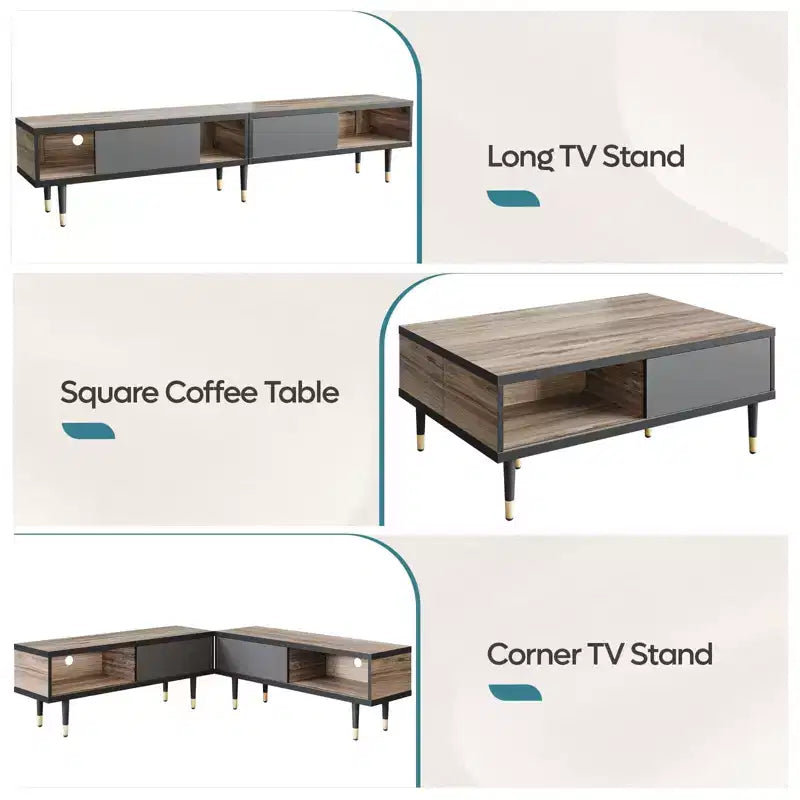 Bestier 80 Supporto TV Moderno di Metà Secolo Mobile Porta TV per Televisori fino a 85 Pollici, Console TV Lunga 2-in-1, Tavolino Quadrato con Anta Scorrevole