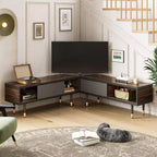 Bestier 80 Supporto TV Moderno di Metà Secolo Mobile Porta TV per Televisori fino a 85 Pollici, Console TV Lunga 2-in-1, Tavolino Quadrato con Anta Scorrevole