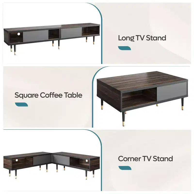 Bestier 80 Supporto TV Moderno di Metà Secolo Mobile Porta TV per Televisori fino a 85 Pollici, Console TV Lunga 2-in-1, Tavolino Quadrato con Anta Scorrevole