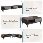 Bestier 80 Supporto TV Moderno di Metà Secolo Mobile Porta TV per Televisori fino a 85 Pollici, Console TV Lunga 2-in-1, Tavolino Quadrato con Anta Scorrevole