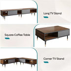 Bestier 80 Supporto TV Moderno di Metà Secolo Mobile Porta TV per Televisori fino a 85 Pollici, Console TV Lunga 2-in-1, Tavolino Quadrato con Anta Scorrevole