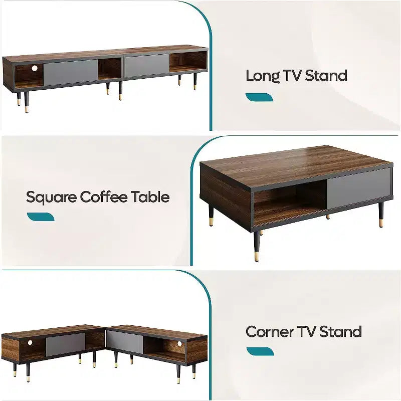 Bestier 80 Supporto TV Moderno di Metà Secolo Mobile Porta TV per Televisori fino a 85 Pollici, Console TV Lunga 2-in-1, Tavolino Quadrato con Anta Scorrevole