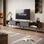 Bestier 80 Supporto TV Moderno di Metà Secolo Mobile Porta TV per Televisori fino a 85 Pollici, Console TV Lunga 2-in-1, Tavolino Quadrato con Anta Scorrevole
