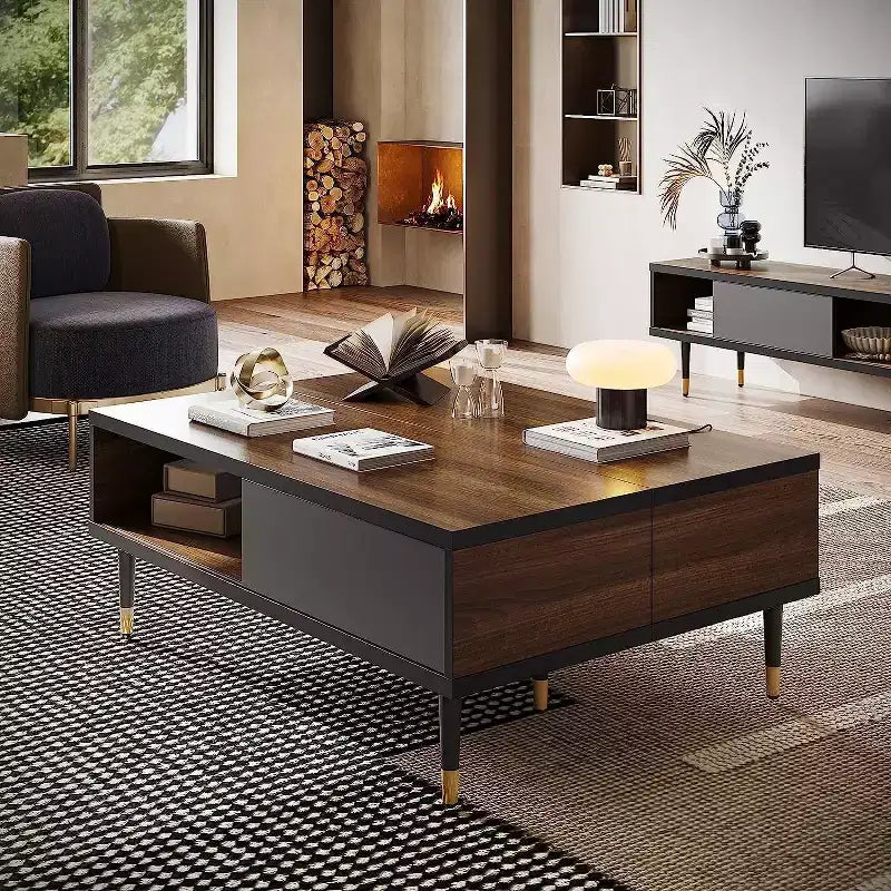 Bestier 80 Supporto TV Moderno di Metà Secolo Mobile Porta TV per Televisori fino a 85 Pollici, Console TV Lunga 2-in-1, Tavolino Quadrato con Anta Scorrevole