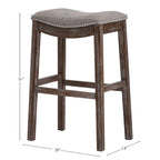 Sgabello da Bar Senza Schienale con Seduta Imbottita e Borchie – Legno Naturale Invecchiato / Espresso Consumato, Altezza Bancone / Bar, Singolo
