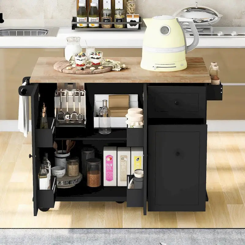 Carrello da Cucina Mobile con Piano Ribaltabile, Contenitore Estraibile a 3 Ripiani e Ruote Bloccabili – Blu / Bianco / Nero, Singolo
