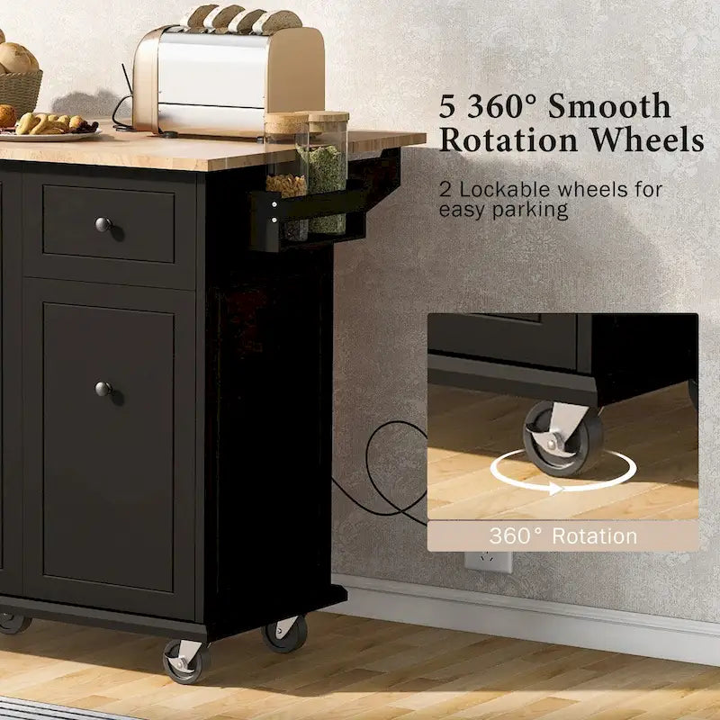 Carrello da Cucina Mobile con Piano Ribaltabile, Contenitore Estraibile a 3 Ripiani e Ruote Bloccabili – Blu / Bianco / Nero, Singolo