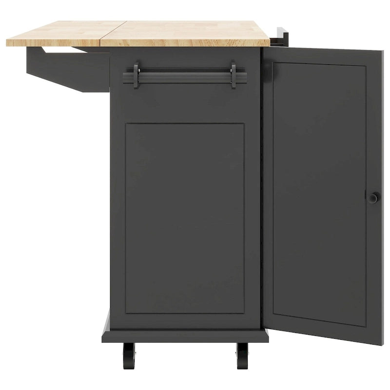 Carrello da Cucina Mobile con Piano Ribaltabile, Contenitore Estraibile a 3 Ripiani e Ruote Bloccabili – Blu / Bianco / Nero, Singolo