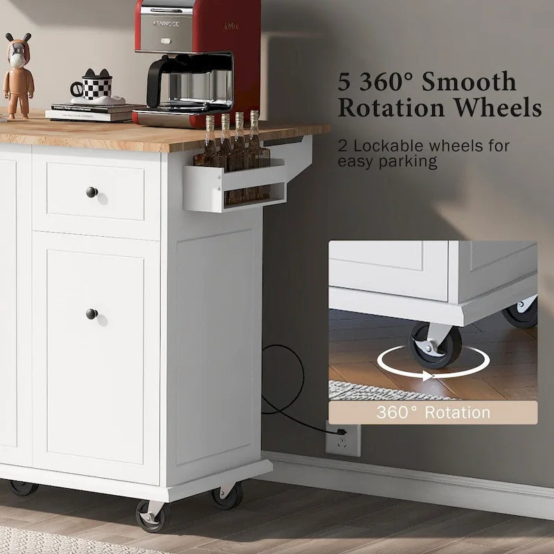 Carrello da Cucina Mobile con Piano Ribaltabile, Contenitore Estraibile a 3 Ripiani e Ruote Bloccabili – Blu / Bianco / Nero, Singolo