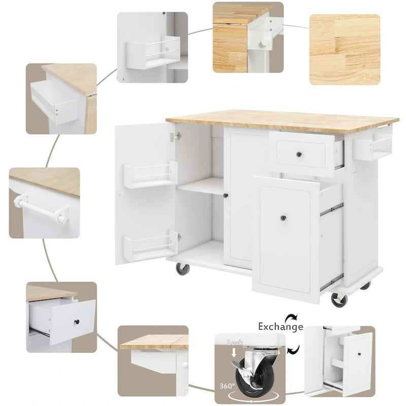 Carrello da Cucina Mobile con Piano Ribaltabile, Contenitore Estraibile a 3 Ripiani e Ruote Bloccabili – Blu / Bianco / Nero, Singolo