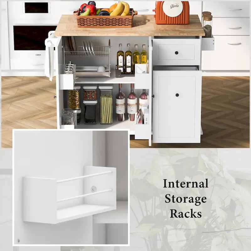 Carrello da Cucina Mobile con Piano Ribaltabile, Contenitore Estraibile a 3 Ripiani e Ruote Bloccabili – Blu / Bianco / Nero, Singolo