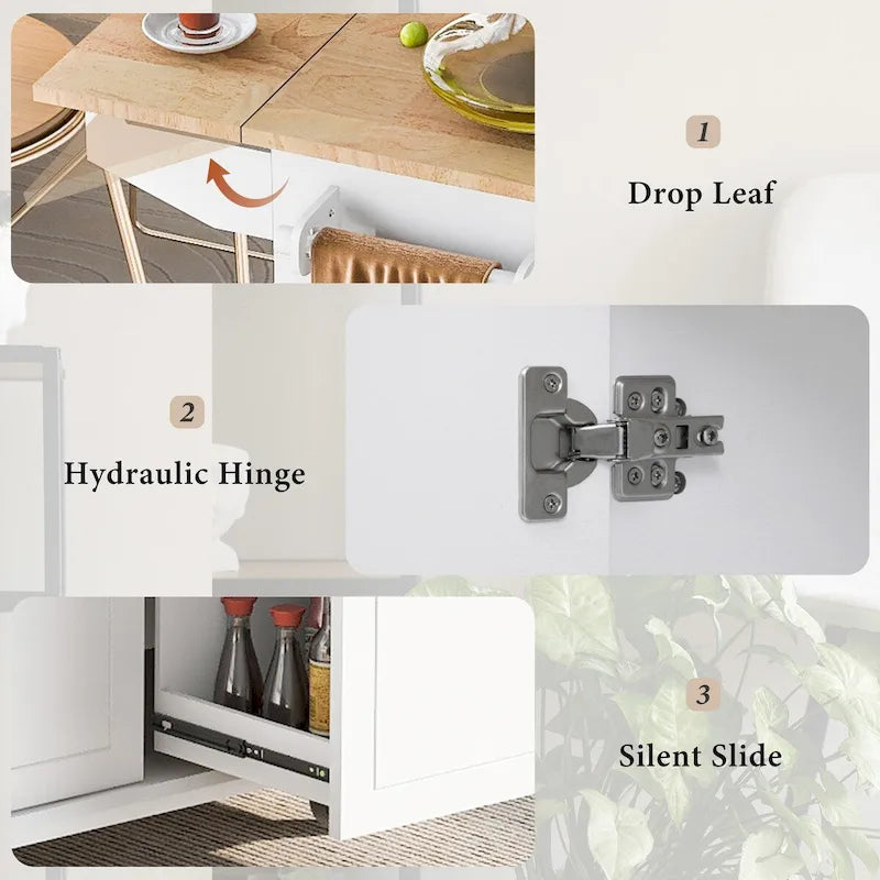 Carrello da Cucina Mobile con Piano Ribaltabile, Contenitore Estraibile a 3 Ripiani e Ruote Bloccabili – Blu / Bianco / Nero, Singolo