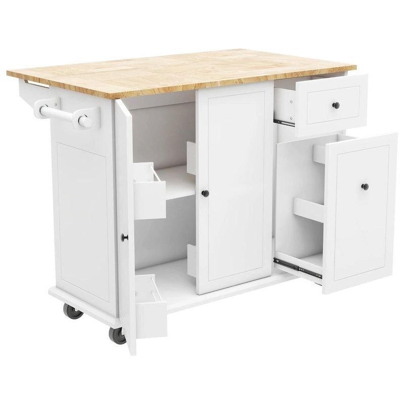 Carrello da Cucina Mobile con Piano Ribaltabile, Contenitore Estraibile a 3 Ripiani e Ruote Bloccabili – Blu / Bianco / Nero, Singolo