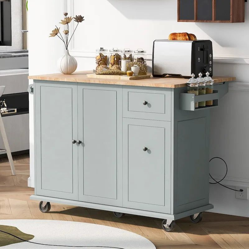 Carrello da Cucina Mobile con Piano Ribaltabile, Contenitore Estraibile a 3 Ripiani e Ruote Bloccabili – Blu / Bianco / Nero, Singolo