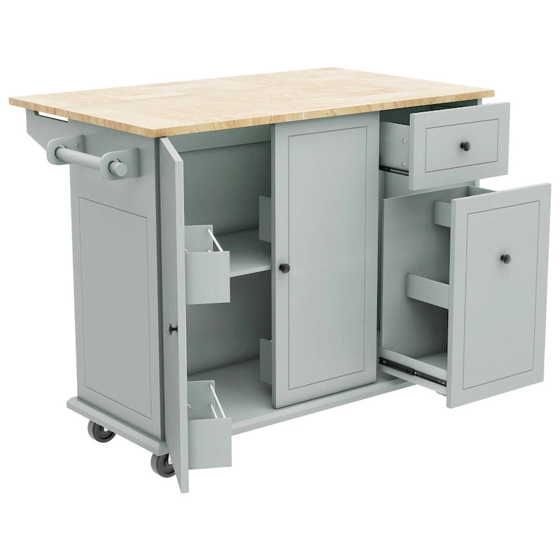 Carrello da Cucina Mobile con Piano Ribaltabile, Contenitore Estraibile a 3 Ripiani e Ruote Bloccabili – Blu / Bianco / Nero, Singolo