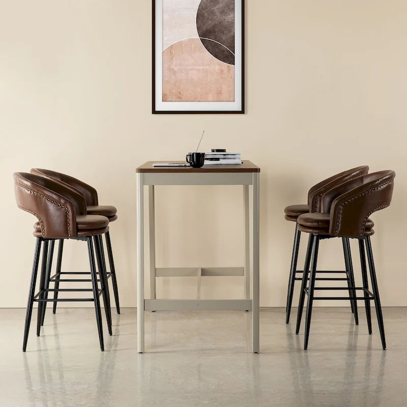 Sgabello da bar in similpelle stile moderno di metà secolo con borchie e gambe in metallo – Nero / Marrone
