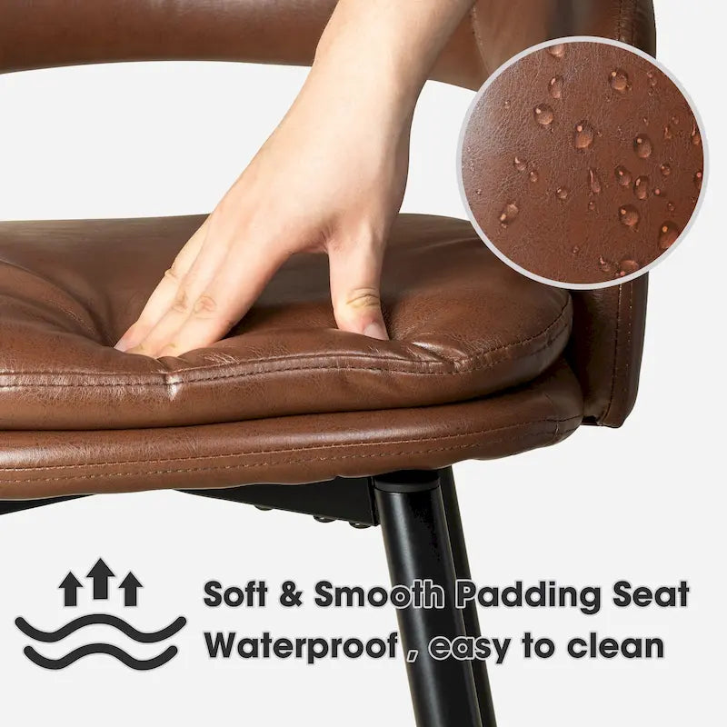 Sgabello da bar in similpelle stile moderno di metà secolo con borchie e gambe in metallo – Nero / Marrone