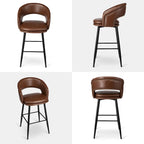 Sgabello da bar in similpelle stile moderno di metà secolo con borchie e gambe in metallo – Nero / Marrone
